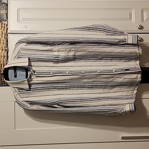 Ermenegildo Zegna Sport Shirt Men's Sz L Multi Long Sleeve 100% Linen Striped